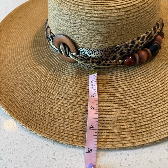 Cappelli Straworld Wide Brim Animal Print Scarf Beaded Sun Hat One Size - Picture 11 of 12